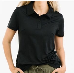 zyia active womens black active slit polo